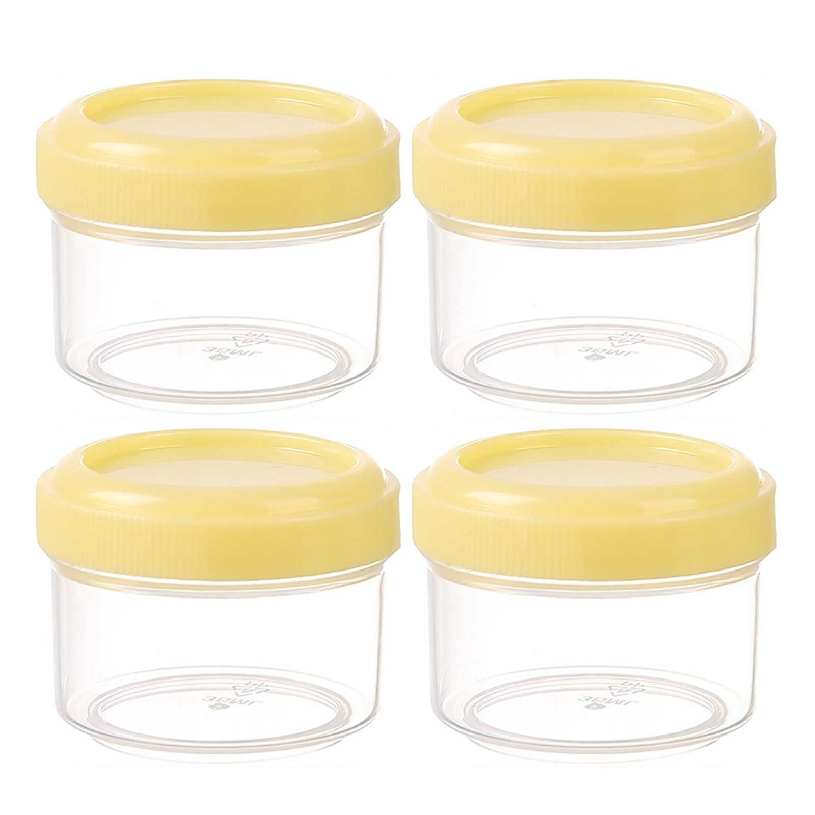 4Pcs Clear Plastic Jars With Lids,Small Plastic Storage Jars With Screw On Lids,Mini Wide-Mouth Refillable Storage Containers,Empty Round Containers For Candy,Beads,Lotion,Food Storage,Purple Yellow