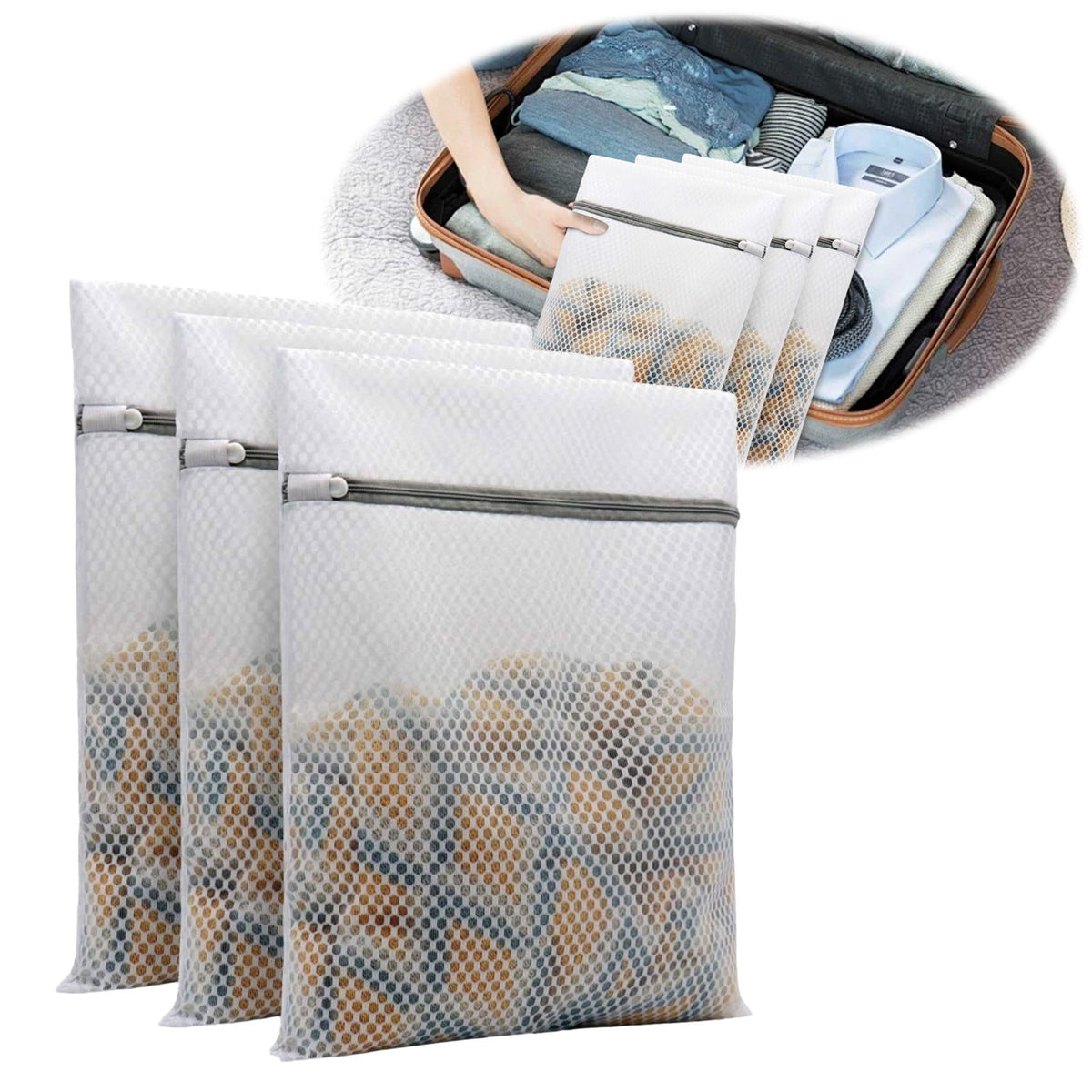 Honeycomb Delicates Bags for Washing Machine, Heavy Duty lingerie bags for Laundry, Travel Storage Organize Bag for Cotton Clothes, Sheet, Shoes, 1 Pcs, 15.75x11.81 11.81" x 15.75" White/3 Pcs