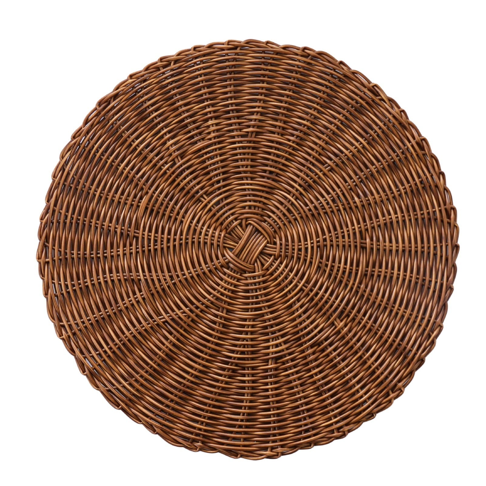 14 Inch Round Woven Placemats, Non Slip Heat Resistant Plastic Table Mats,Table Placemat For Household Use,Round Rattan Placemats Braided Cup Coasters For Drink Kitchen Dining Table Decoration Brown