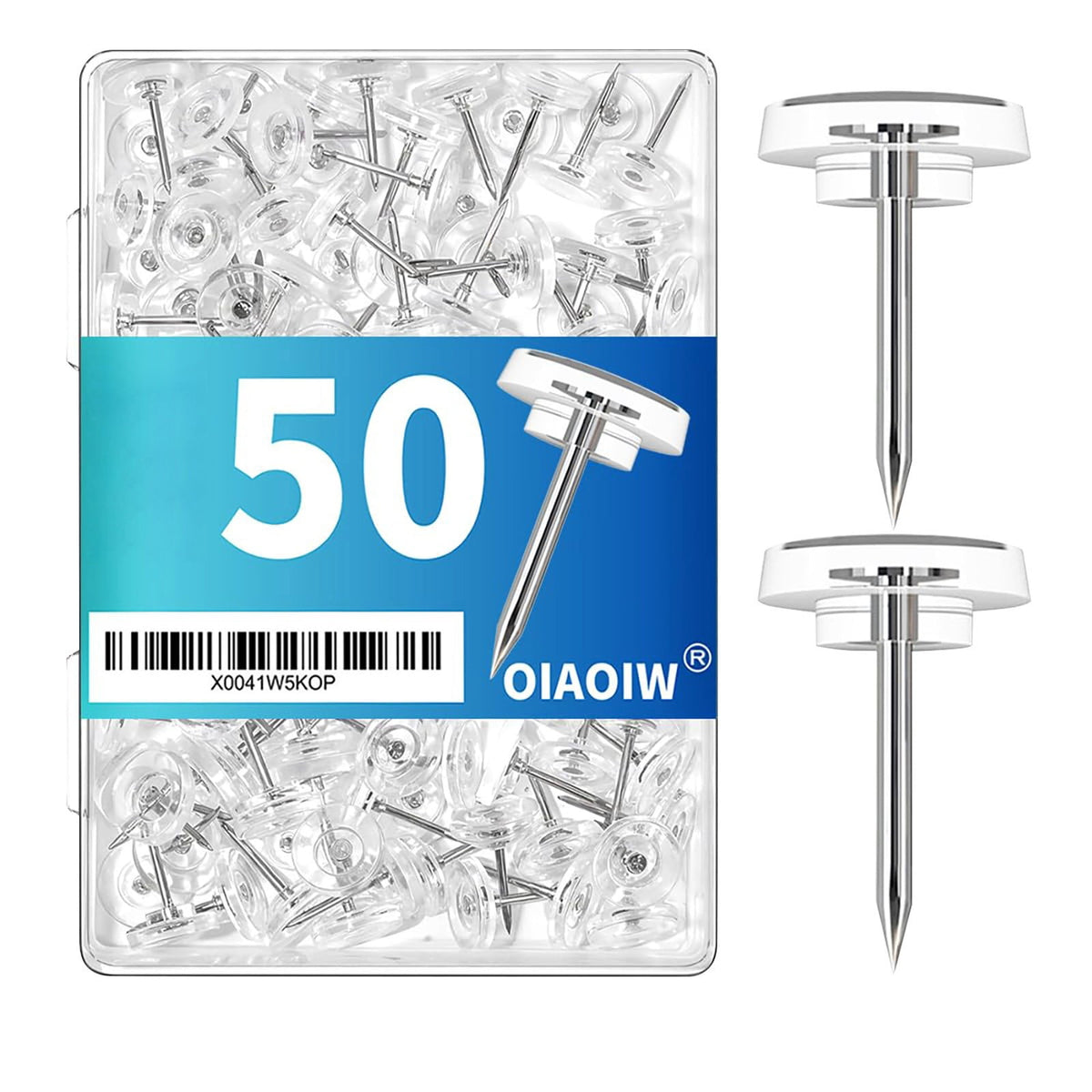 50PC Clear Push Pins,Reusable Clear Thumb Tacks for Bulletin Board, Cork Board and Wall Maps Pictures Displays, Plastic Head Pushpins Count in Reusable Box for Office Home Supplies(Clear) Clear