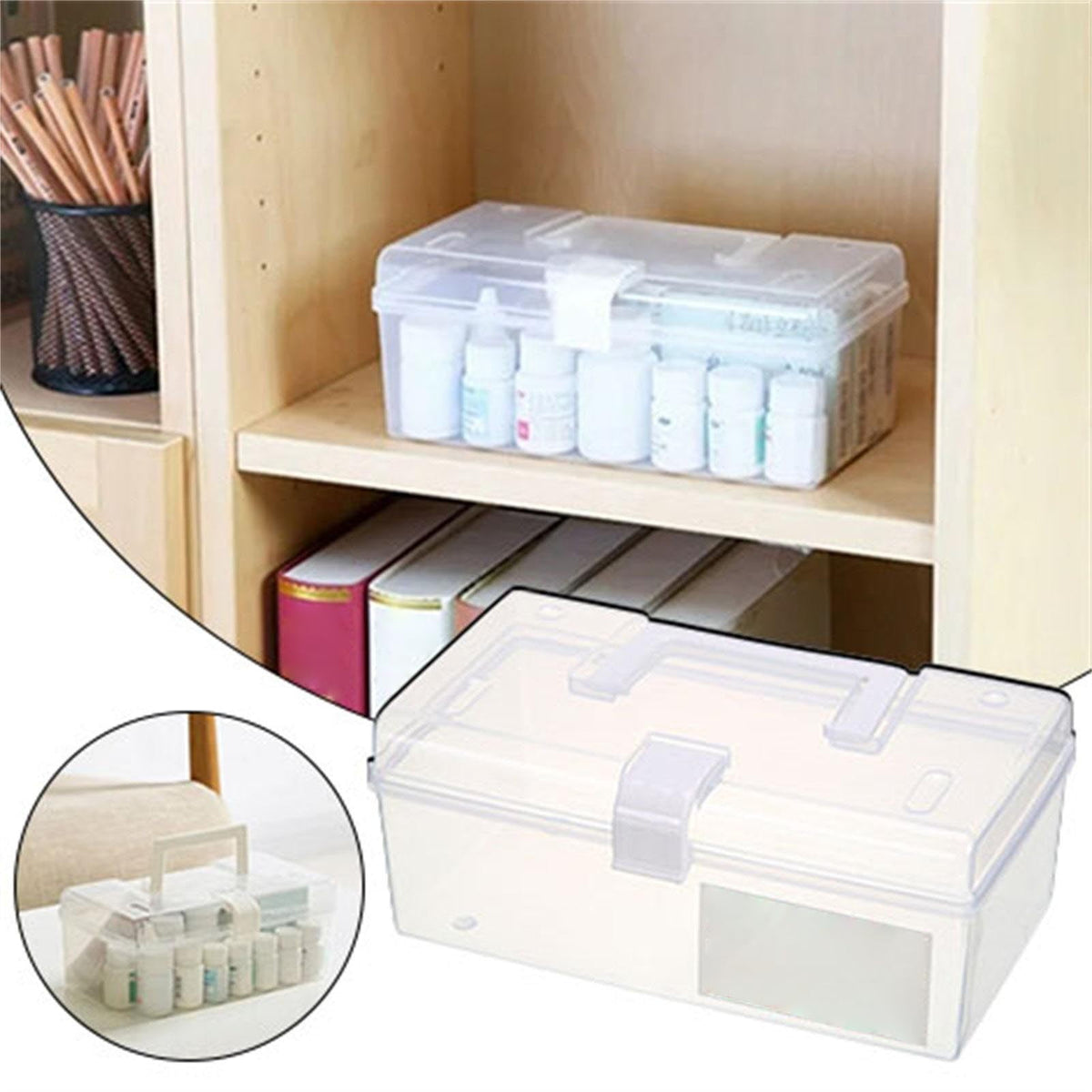 Home Box and Travel Storage Box, Plastic Kit Case Container Empty, Box with Lock Lid & Handle, Emergency Organizer for Family and Traveling, 9.1x4.7x3.7 9.1" x 4.7" x 3.7" White