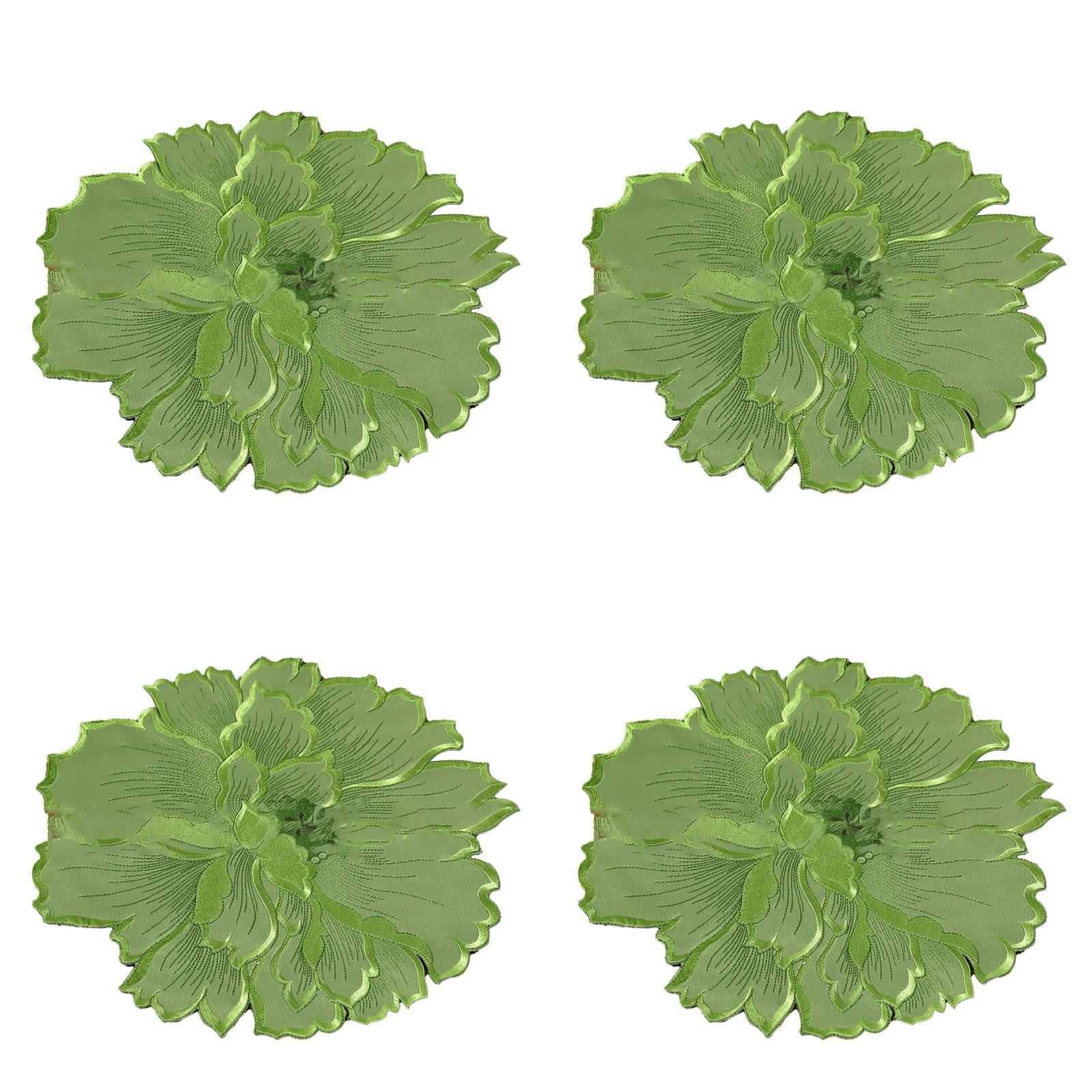 4 Pcs Flower Placemat,3D Flower Placemats,Flower Shape Placemat,Heat-Resistant And Washable Placemat for Dining Table,Tablemats Kitchen Table Setting Decorative for Wedding Holiday Dining Table,Red Green