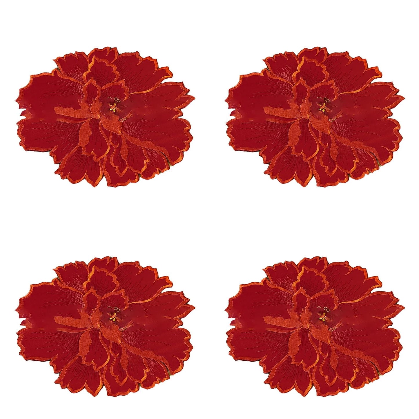 4 Pcs Flower Placemat,3D Flower Placemats,Flower Shape Placemat,Heat-Resistant And Washable Placemat for Dining Table,Tablemats Kitchen Table Setting Decorative for Wedding Holiday Dining Table Red