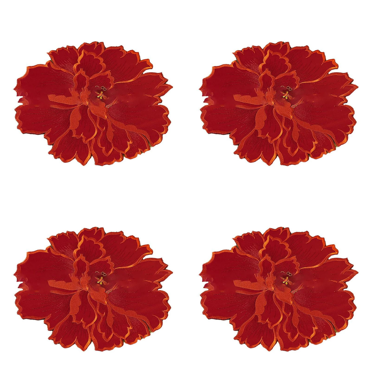 4 Pcs Flower Placemat,3D Flower Placemats,Flower Shape Placemat,Heat-Resistant And Washable Placemat for Dining Table,Tablemats Kitchen Table Setting Decorative for Wedding Holiday Dining Table Red