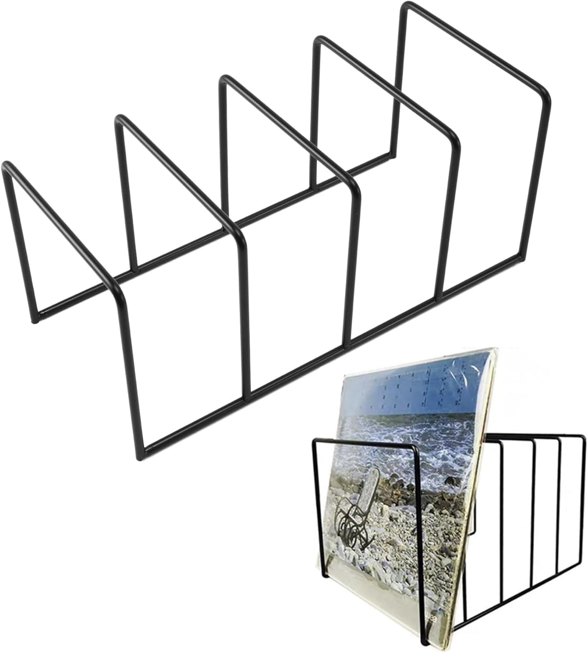 Vinyl Record Storage Holder Stand, Premium Metal Wire Magazine Rack and Book Holder, Functional and Contemporary Vinyl Record Rack Organizer, 1 Pcs, 9.84x4.72x4.72 9.84" x 4.72" x 4.72" Black
