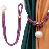 Adjustable Big Pearl Curtain Tiebacks, Hand Woven Curtain TieBack, Decorative Rope Holdbacks for Curtains, Curtain Ties for Home Bedroom Decorative Curtain, 1 Pcs, 21.56x1.57 21.56" x 1.57" Purple