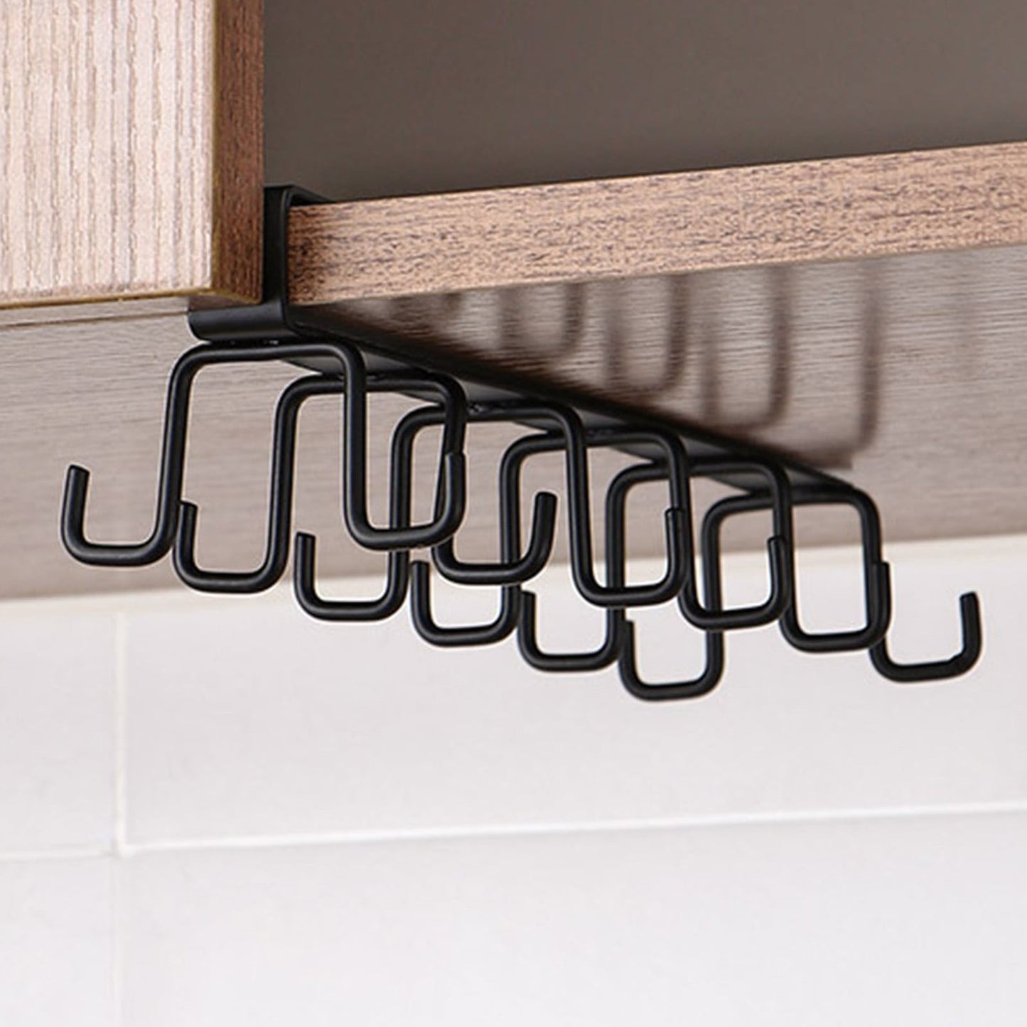 Under Cabinet Storage Mug Hooks, Under Cabinet Utensil Holder Hanger Hook, Double Sided Utensil Racks Coffee Mug Holder for Kitchen Storage, 12 Hooks, 10.03x3.15x2.75 17" x 7" Black