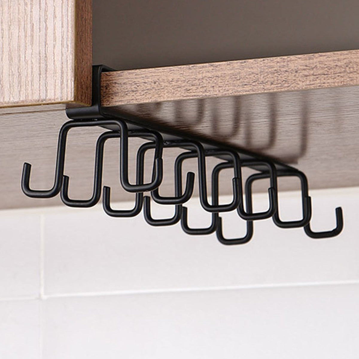 Under Cabinet Storage Mug Hooks, Under Cabinet Utensil Holder Hanger Hook, Double Sided Utensil Racks Coffee Mug Holder for Kitchen Storage, 12 Hooks, 10.03x3.15x2.75 17" x 7" Black