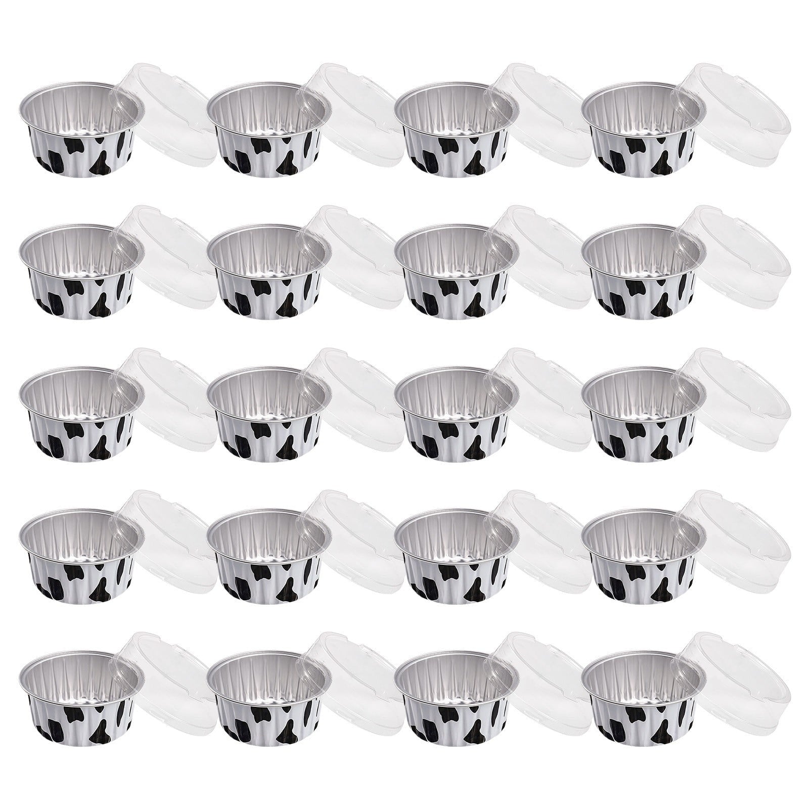 Aluminum Foil Baking Cups with Lids,20pcs Round Pudding and Cake Molds,Heat-Resistant Up to 250°C,Reusable for Oven,Microwave,and BBQ,Ideal for Parties,Catering,and Home Baking White