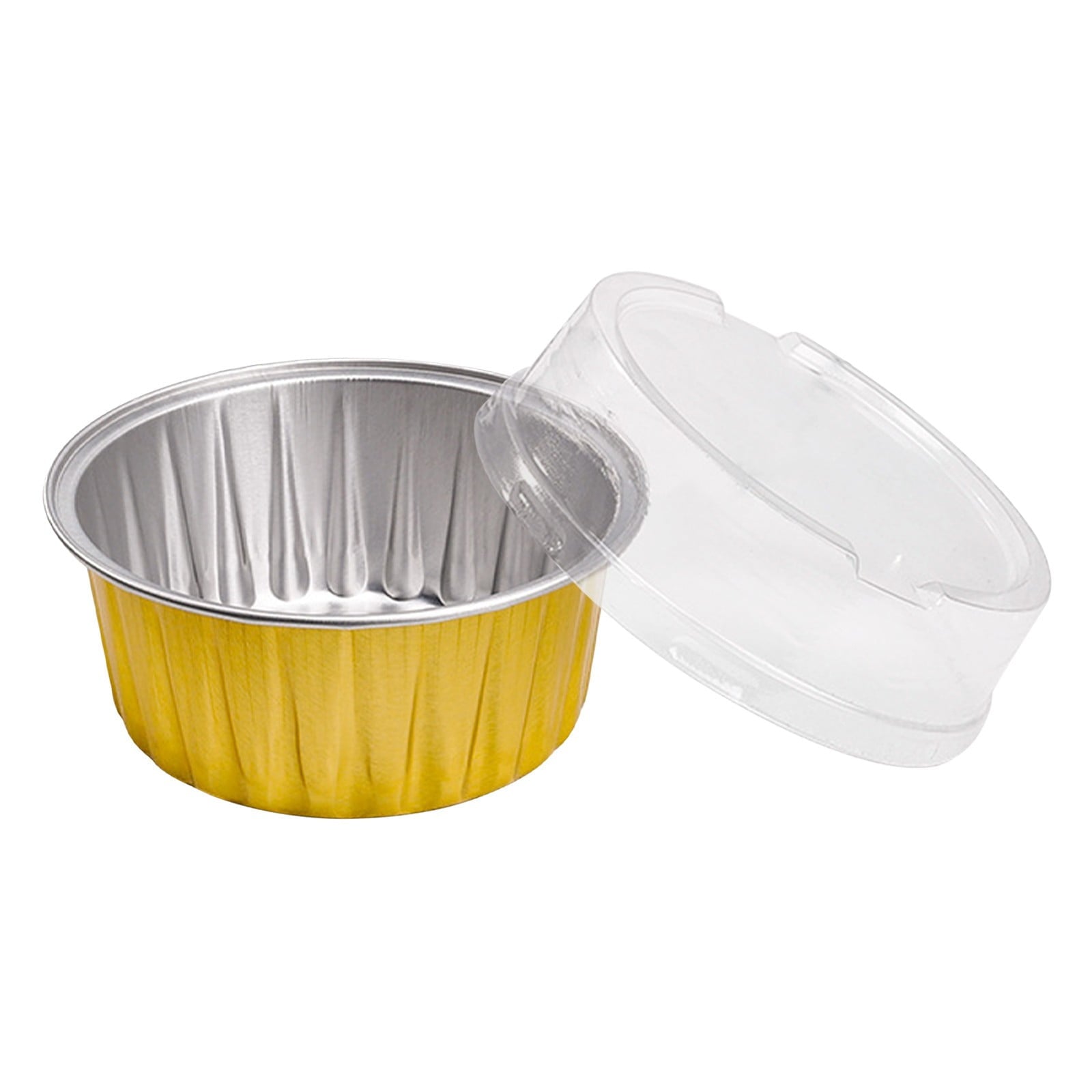 Aluminum Foil Baking Cups with Lids,20pcs Round Pudding and Cake Molds,Heat-Resistant Up to 250°C,Reusable for Oven,Microwave,and BBQ,Ideal for Parties,Catering,and Home Baking Yellow