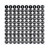 Sheet of 1-100 round number stickers in multiple colors.