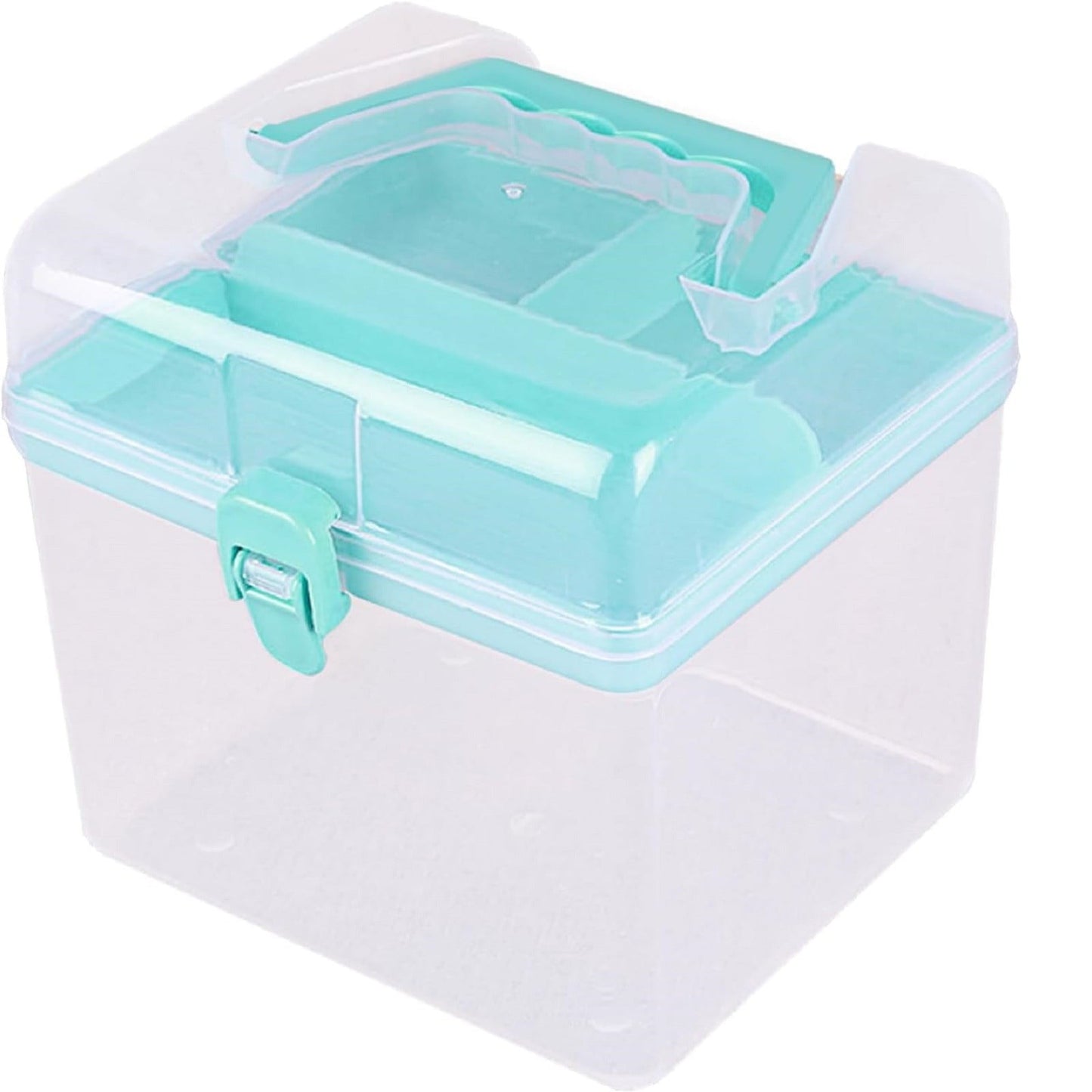 Transparent Storage Box, Clear Storage Latch Box Plastic Container Plastic Carrying Case with Handle and Latches for Home Desktop, 1 Pcs, 7.68x4.13x4.33 6.29" x 5.51" Green