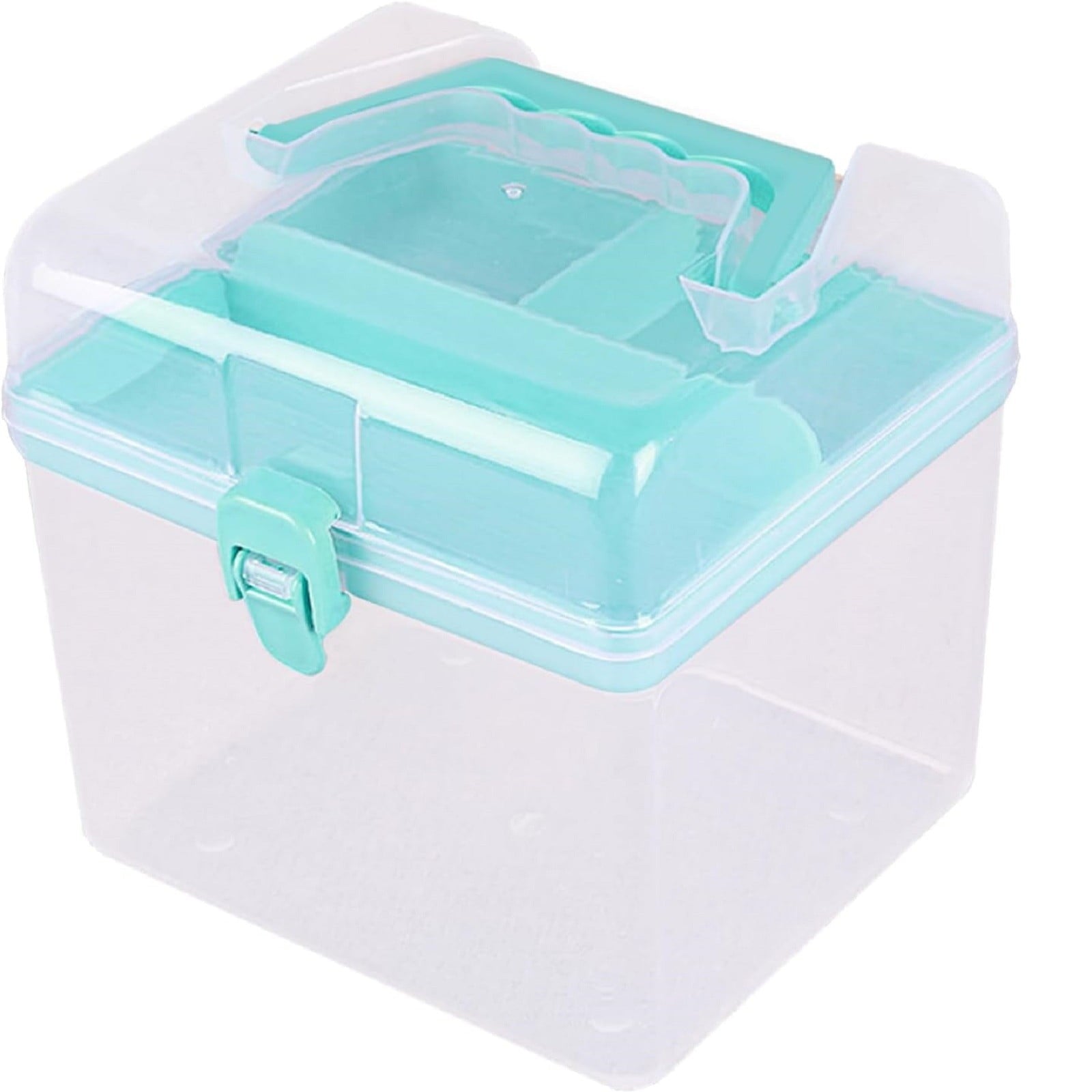 Transparent Storage Box, Clear Storage Latch Box Plastic Container Plastic Carrying Case with Handle and Latches for Home Desktop, 1 Pcs, 7.68x4.13x4.33 6.29" x 5.51" Light Blue