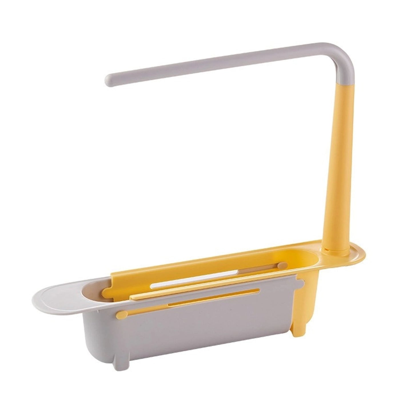 1 Pcs Telescopic Kitchen Over Sink Organizer With Towel Hanger,Expandable Dish Caddy Drying Rack,Drain Basket Tray Caddy,Adjustable Length Colander Rack Sponge Holder Storage Tray,Green Yellow