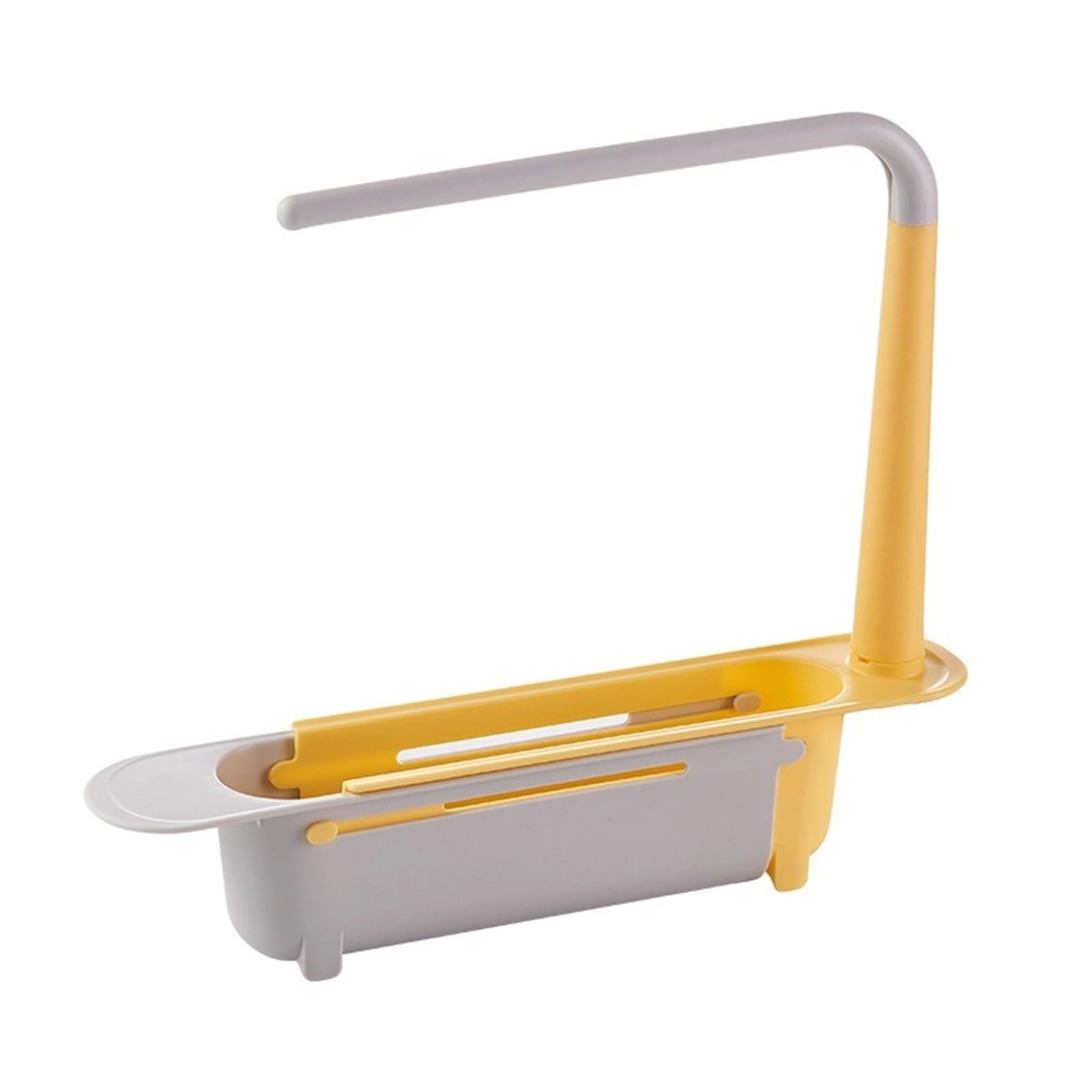 1 Pcs Telescopic Kitchen Over Sink Organizer With Towel Hanger,Expandable Dish Caddy Drying Rack,Drain Basket Tray Caddy,Adjustable Length Colander Rack Sponge Holder Storage Tray,Green Yellow