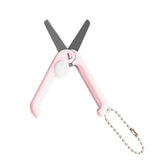 Mini folding scissors with keychain, stainless steel blades.