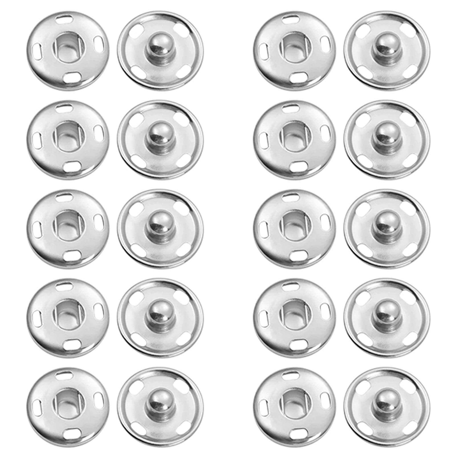 Snap Buttons for Clothes, Heavy Duty Metal Snaps for Fabric, 15mm Metal Sewing Snaps, Press Studs for Sewing Clothes Jeans Handbag DIY Craft Projects (Silver/10 Sets) 0.59 Inches 0.59" Silver