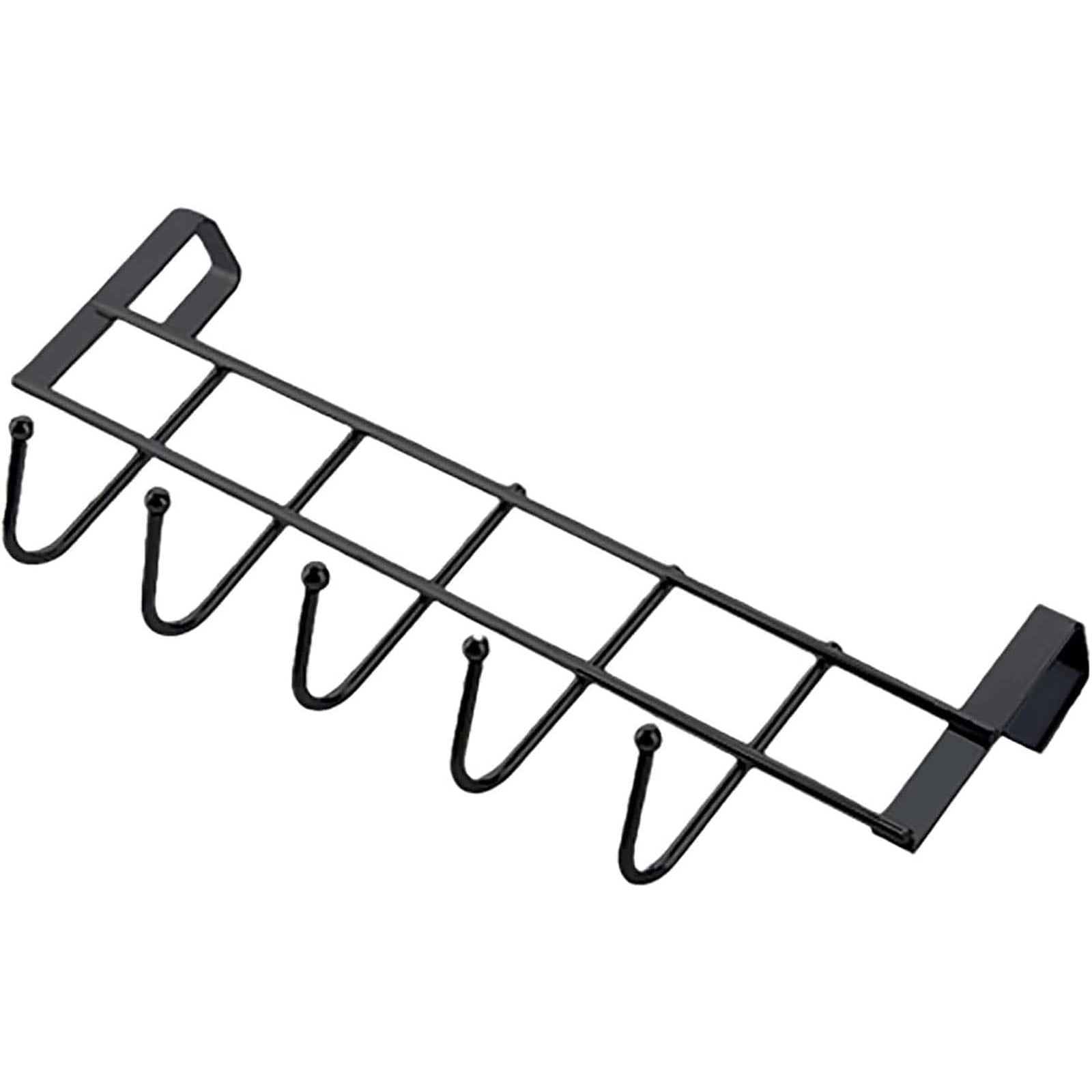 Over The Door Hooks, Door Hanger, Over The Door Towel Rack, Door Coat Towel Hanger Door Coat Rack, No Drilling Metal Hanger with 5 Hooks for Hanging Clothes, Jacket, Hats, 1 Pcs, 9.7x3.5x0.8 17.71" x 11.02" Black