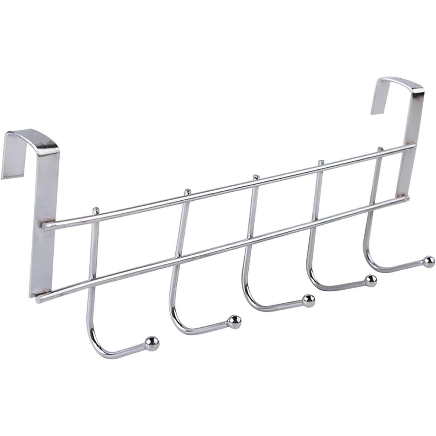 Over The Door Hooks, Door Hanger, Over The Door Towel Rack, Door Coat Towel Hanger Door Coat Rack, No Drilling Metal Hanger with 5 Hooks for Hanging Clothes, Jacket, Hats, 1 Pcs, 9.7x3.5x0.8 9.7" x 3.5" x 0.8" White