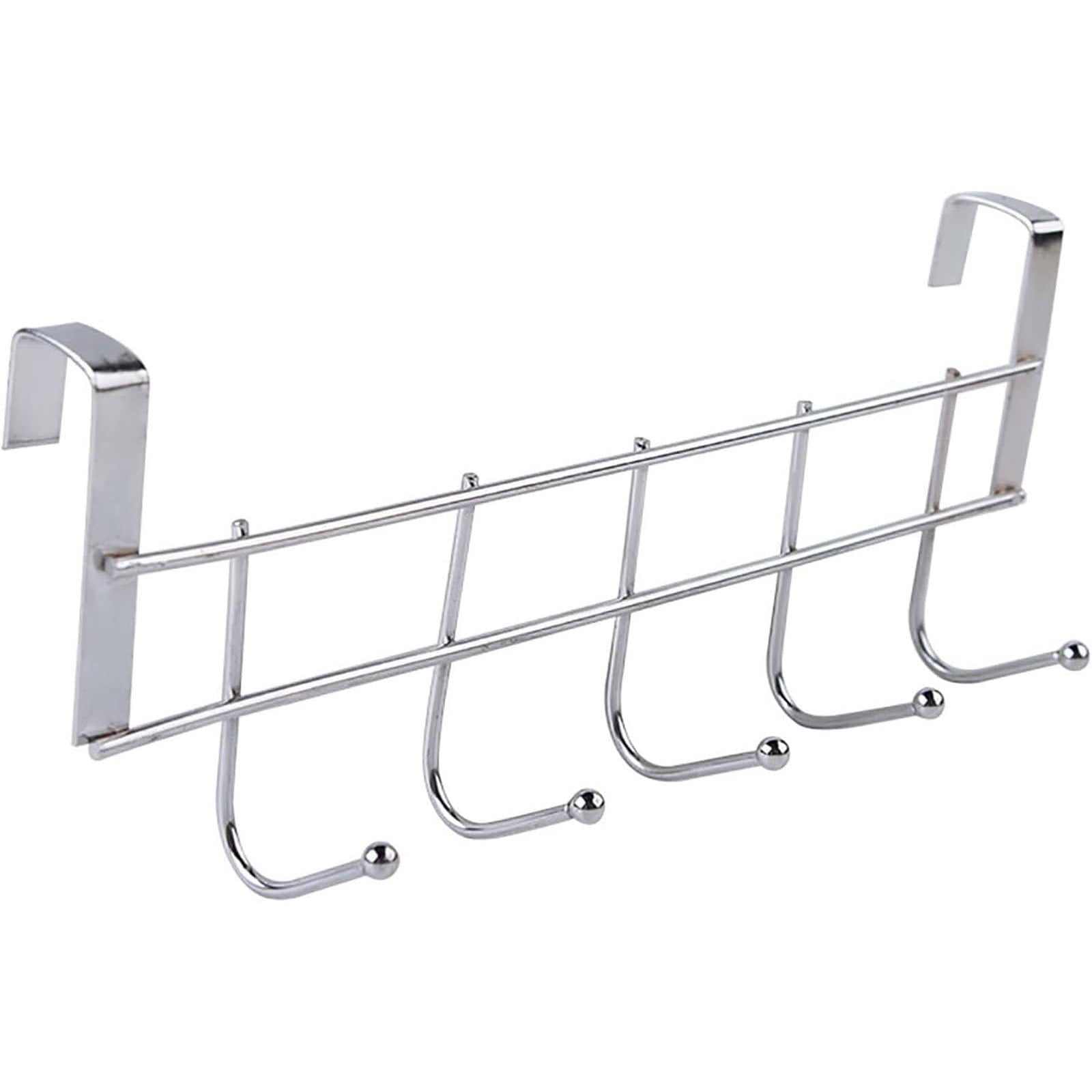 Over The Door Hooks, Door Hanger, Over The Door Towel Rack, Door Coat Towel Hanger Door Coat Rack, No Drilling Metal Hanger with 5 Hooks for Hanging Clothes, Jacket, Hats, 1 Pcs, 9.7x3.5x0.8 9.7" x 3.5" x 0.8" White