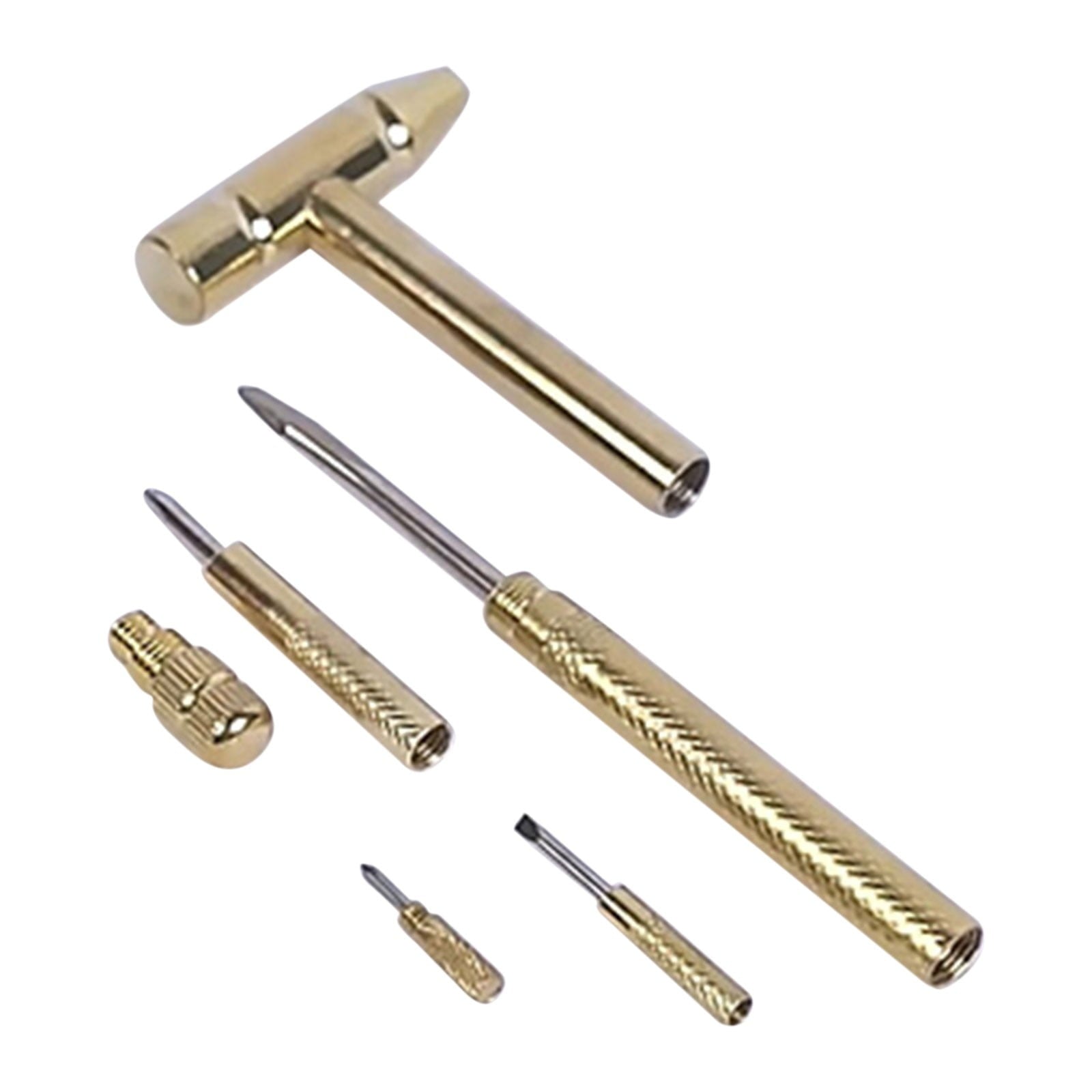 6 in 1 Metal Mini Hammer,Portable Multitool Hammers,Metal Hammer and Screwdriver Multitool Set with Anti-Slip Grip Handle Slotted/Flat Head Phillips Screwdriver and Hammer(Gold) Gold