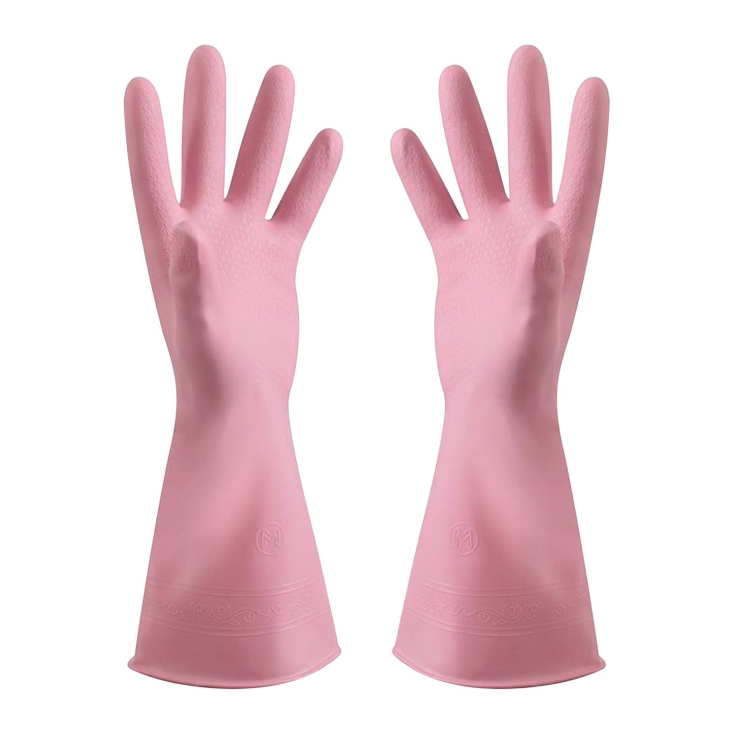 Reusable Household Dishwashing Cleaning Gloves, Food-Grade Natural Rubber with Non-Slip Textured Grip, Long Length for Hand and Arm Protection, Ideal for Kitchen, Gardening, and Janitorial Tasks Pink L