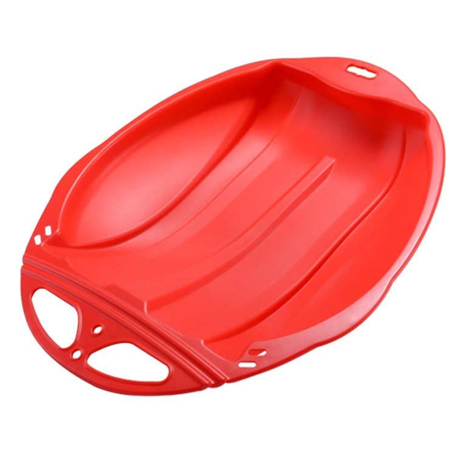 Round Snow Sled Disc for Kids and Adults, Thick Portable Skiing Pad with Anti-Skid Sunk Seat, Versatile Slider for Snow, Grass, and Sand, Comfortable Oversized Handle Design up to 220lbs Red