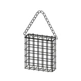 Square Suet Bird Feeder Cage, Heavy-Duty Iron with Protective Coating, Holds One Cake for Nuthatches and Chickadees, Easy-Clean Design, Rust-Resistant Outdoor Hanging Feeder for Backyard Birds Black