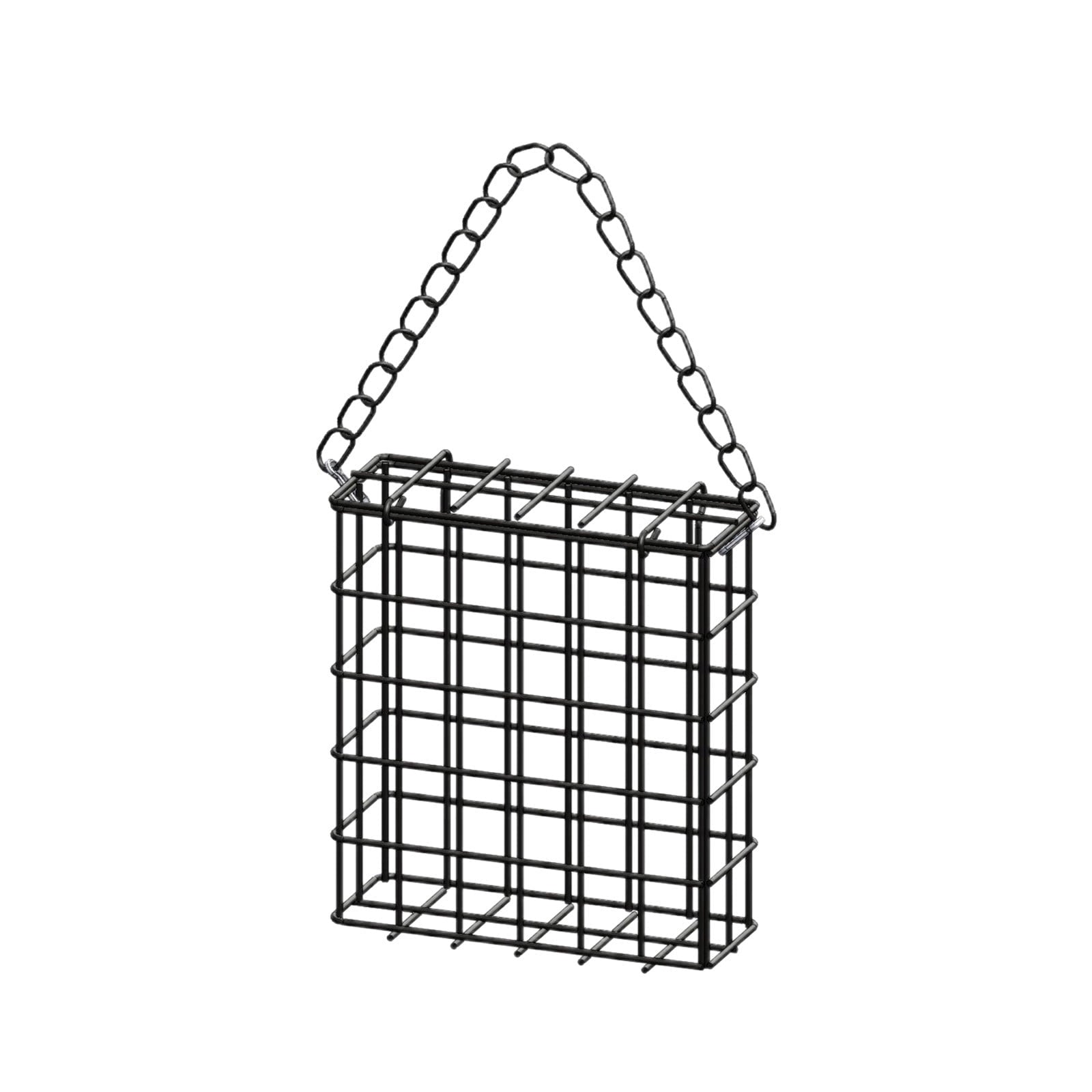 Square Suet Bird Feeder Cage, Heavy-Duty Iron with Protective Coating, Holds One Cake for Nuthatches and Chickadees, Easy-Clean Design, Rust-Resistant Outdoor Hanging Feeder for Backyard Birds Black