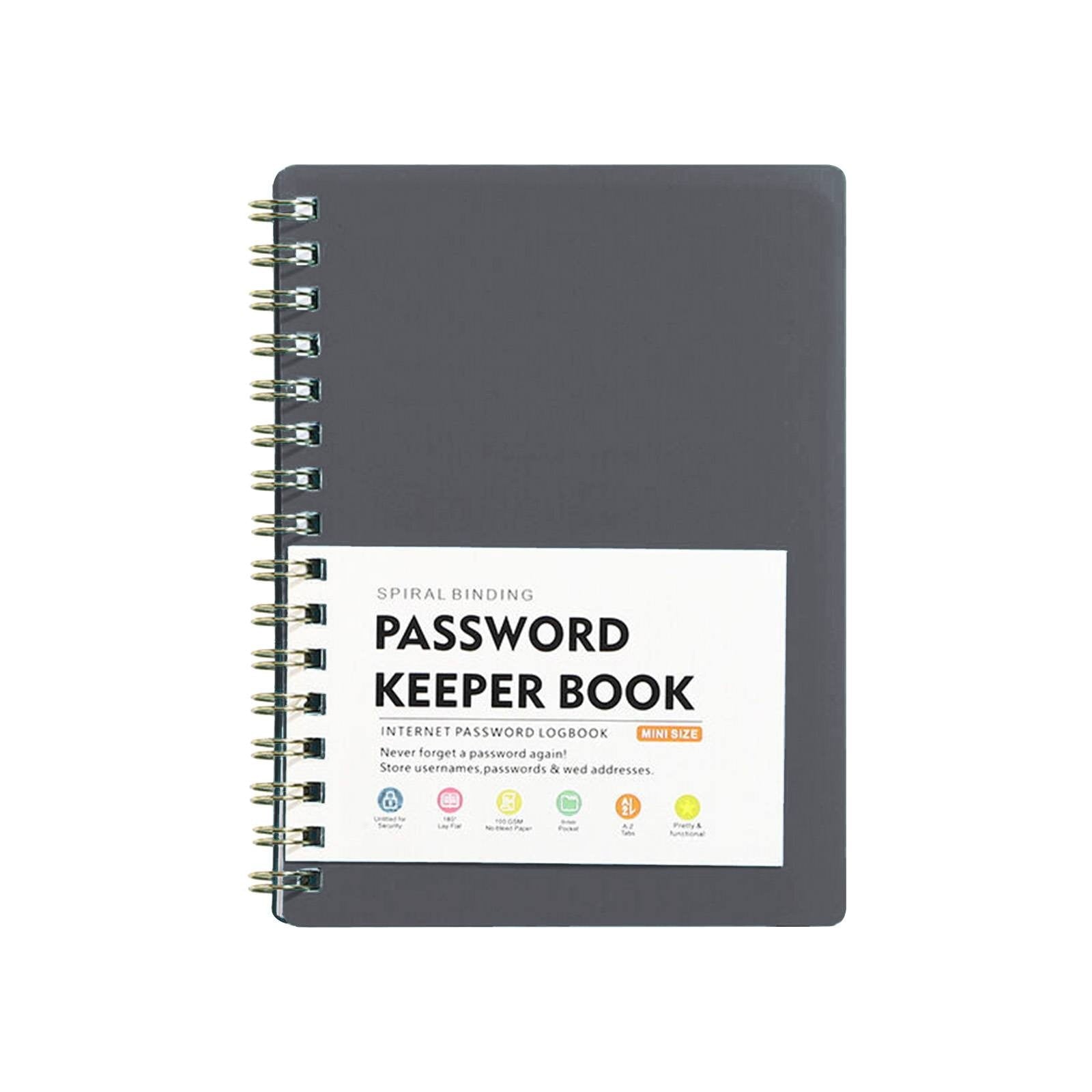 Spiral Password Book with Alphabetical Tabs,Plastic Password Book,Password Book Password Book with Personal Alphabet Label Internet Address and Password Headquarters Password Log, 4.25"x5.7"(Grey) Grey