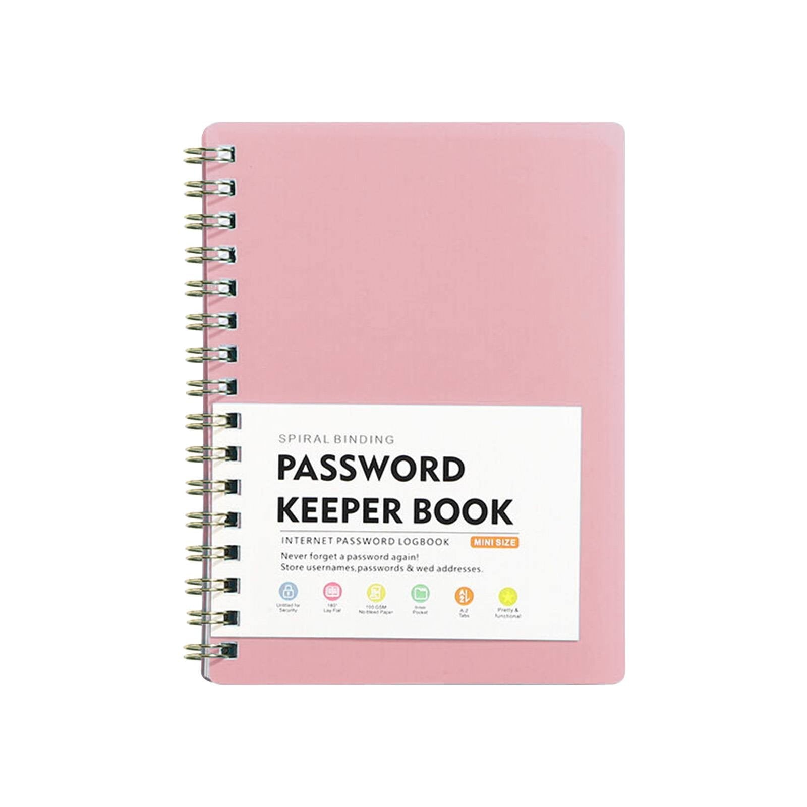 Spiral Password Book with Alphabetical Tabs,Plastic Password Book,Password Book Password Book with Personal Alphabet Label Internet Address and Password Headquarters Password Log, 4.25"x5.7"(Grey) Pink