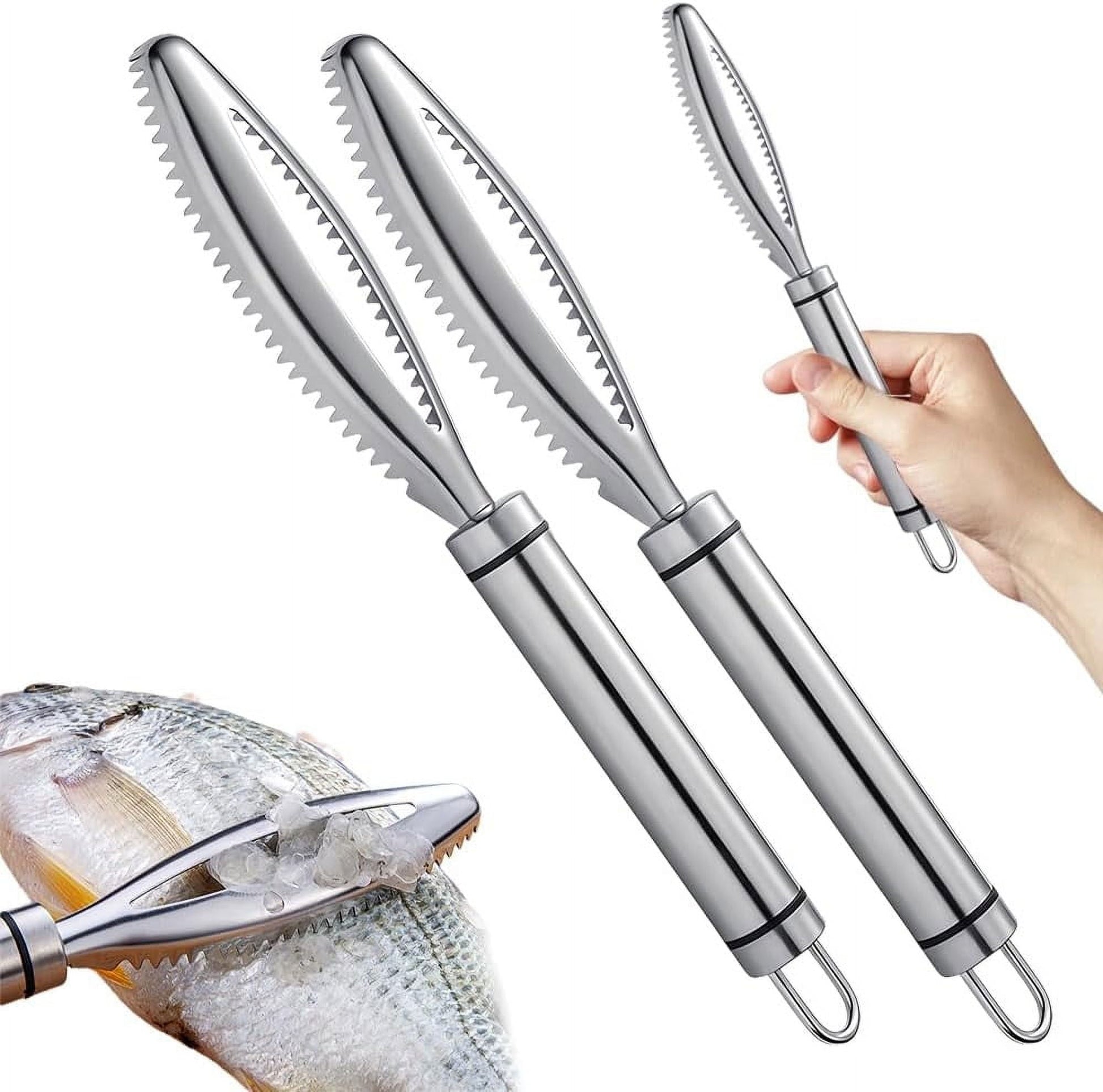 Fish Scales Scraping Tool, 2024 New Multifunction Stainless Steel Fish Scale Remover Fish Cleaning Kit, Premium Fish Descaler Sawtooth Fish Scaler Remover Kitchen Tool for Home 2PC