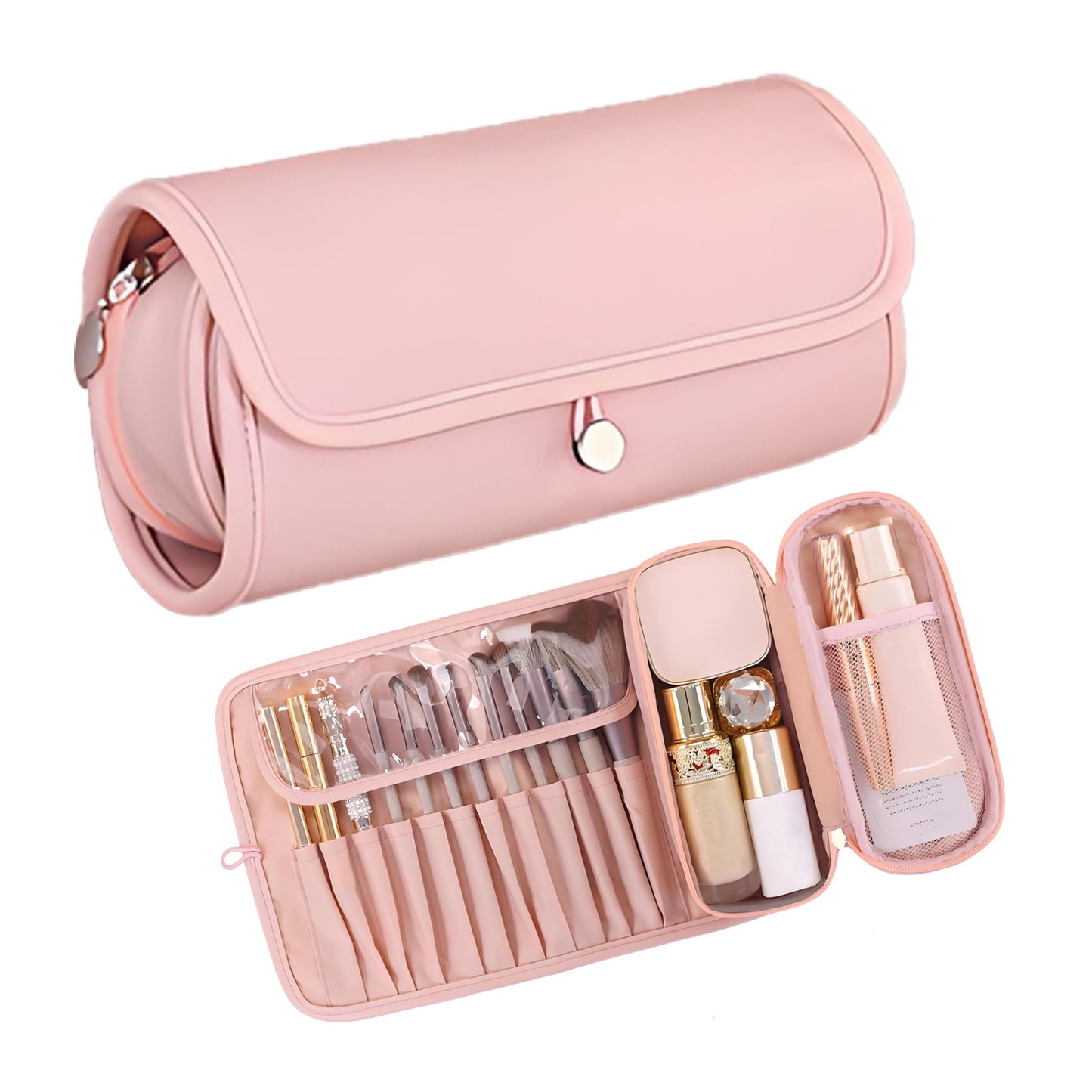 1pcs Toiletry Bag - Makeup Bag - Portable Foldable Makeup Bag, Multi-Compartment Cosmetic Box, Waterproof Travel & Daily Storage Bag Made of PU Leather