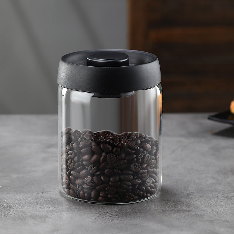 Glass Storage Containers - Storage Tin - Modern, manual vacuum storage tank made of borosilicate glass with moisture-proof lid for kitchen coffee condiments