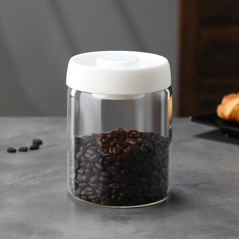 Glass Storage Containers - Storage Tin - Modern, manual vacuum storage tank made of borosilicate glass with moisture-proof lid for kitchen coffee condiments