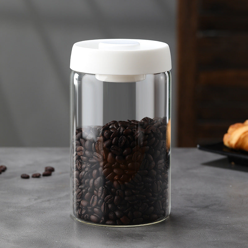 Glass Storage Containers - Storage Tin - Modern, manual vacuum storage tank made of borosilicate glass with moisture-proof lid for kitchen coffee condiments