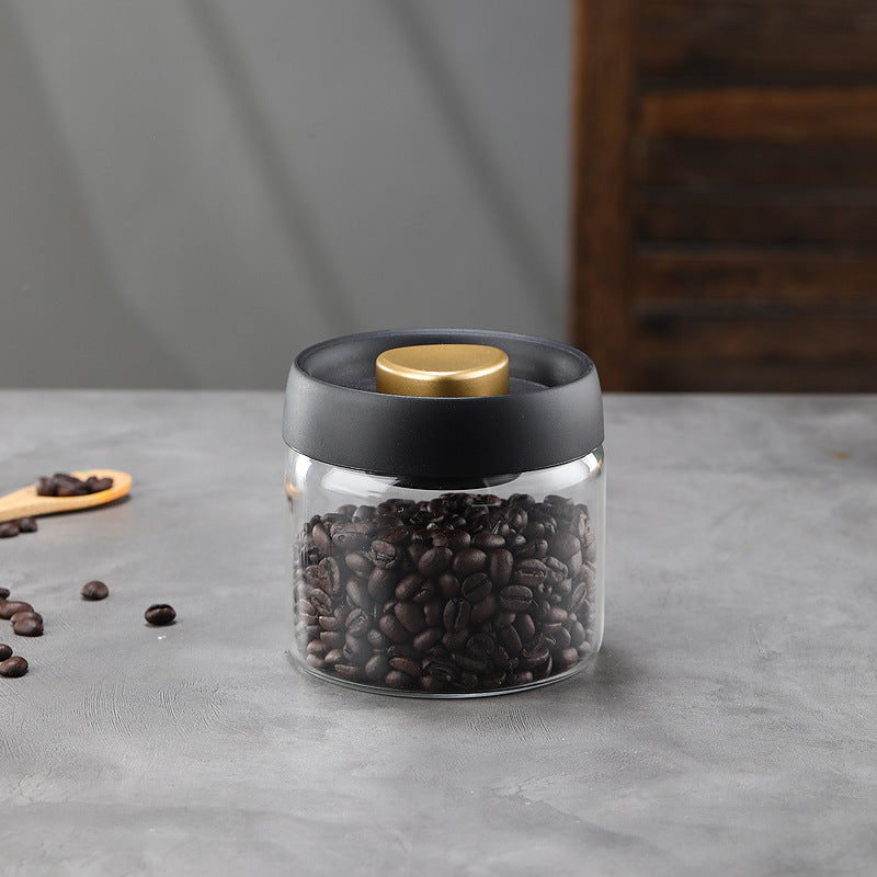 Glass Storage Containers - Storage Tin - Modern, manual vacuum storage tank made of borosilicate glass with moisture-proof lid for kitchen coffee condiments