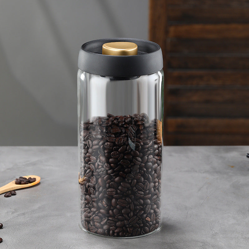 Glass Storage Containers - Storage Tin - Modern, manual vacuum storage tank made of borosilicate glass with moisture-proof lid for kitchen coffee condiments