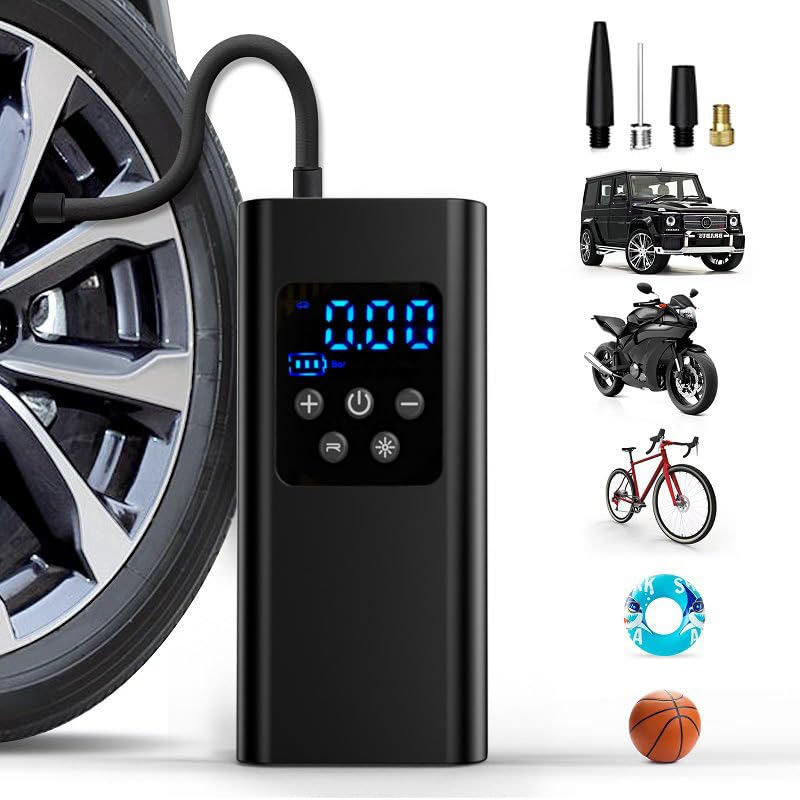 Bicycle pump - Portable digital air pump for cars, handy and wirelessly rechargeable, suitable for motorcycles, bicycles, boats and car tires.