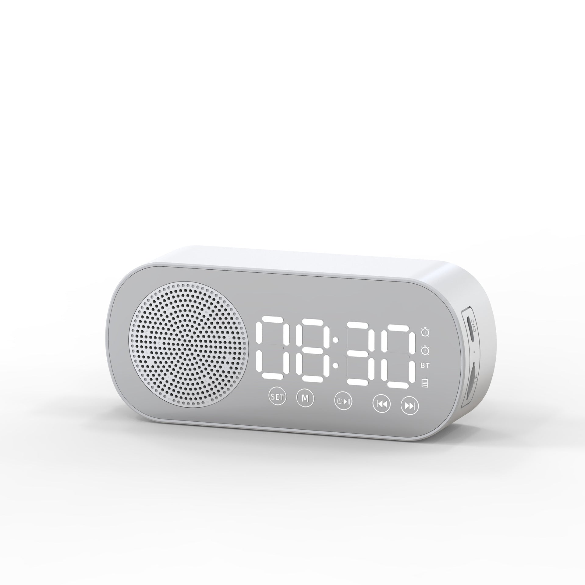 Alarm clock radio - mains powered alarm clock radio - child's alarm clock - digital alarm clocks - analog alarm clock - digital alarm clock - digital bedroom alarm clock - Bluetooth speaker - speaker - mirror with light - portable radio - white - 1 piece