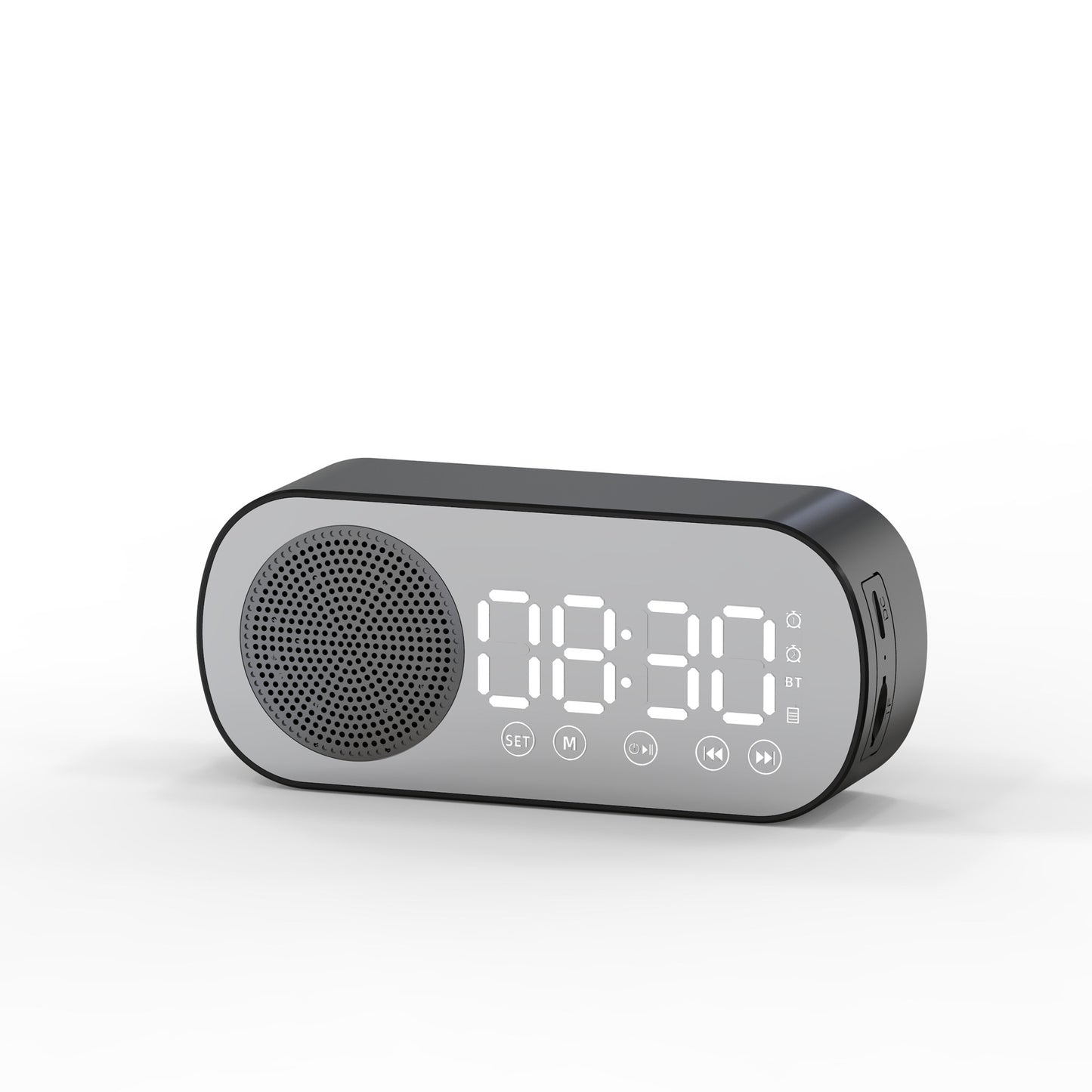 Alarm clock radio - mains powered alarm clock radio - child's alarm clock - digital alarm clocks - analog alarm clock - digital alarm clock - digital bedroom alarm clock - Bluetooth speaker - speaker - mirror with light - portable radio - Black - 1 piece