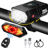 Bicycle Lighting Set - Bicycle Headlight - Rear Light with Turn Signal - USB Rechargeable - Bicycle Lights - LED Lighting - Flashing Light - Waterproof - Wireless Remote Control - MTB Accessories - Road Bike - City Bike - Black - 1 Piece