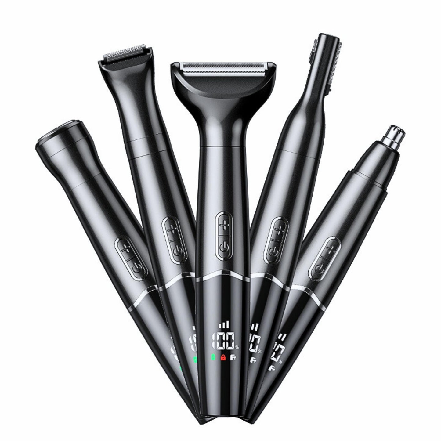 Nose Trimmer - 5-in-1 Rechargeable - Nose & Ear Hair Trimmer - IPX7 Waterproof - Two-Blade Trimming Set, Unisex, for Nose, Eyebrow, Beard, Bikini Line & Facial Hair Removal (Black)