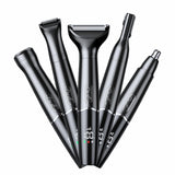 Nose Trimmer - 5-in-1 Rechargeable - Nose & Ear Hair Trimmer - IPX7 Waterproof - Two-Blade Trimming Set, Unisex, for Nose, Eyebrow, Beard, Bikini Line & Facial Hair Removal (Black)