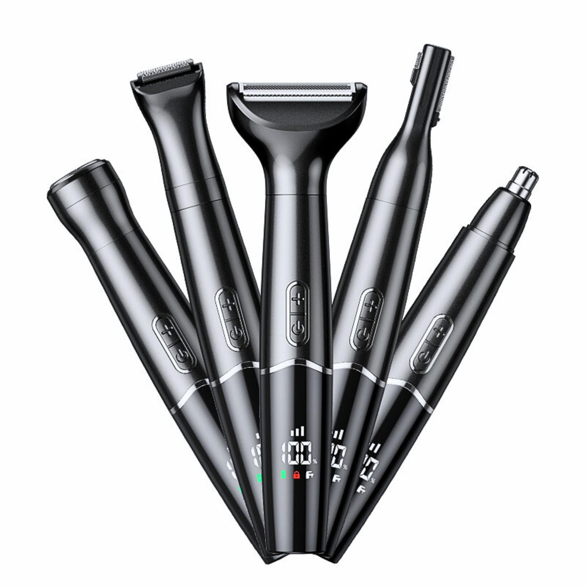Nose Trimmer - 5-in-1 Rechargeable - Nose & Ear Hair Trimmer - IPX7 Waterproof - Two-Blade Trimming Set, Unisex, for Nose, Eyebrow, Beard, Bikini Line & Facial Hair Removal (Black)
