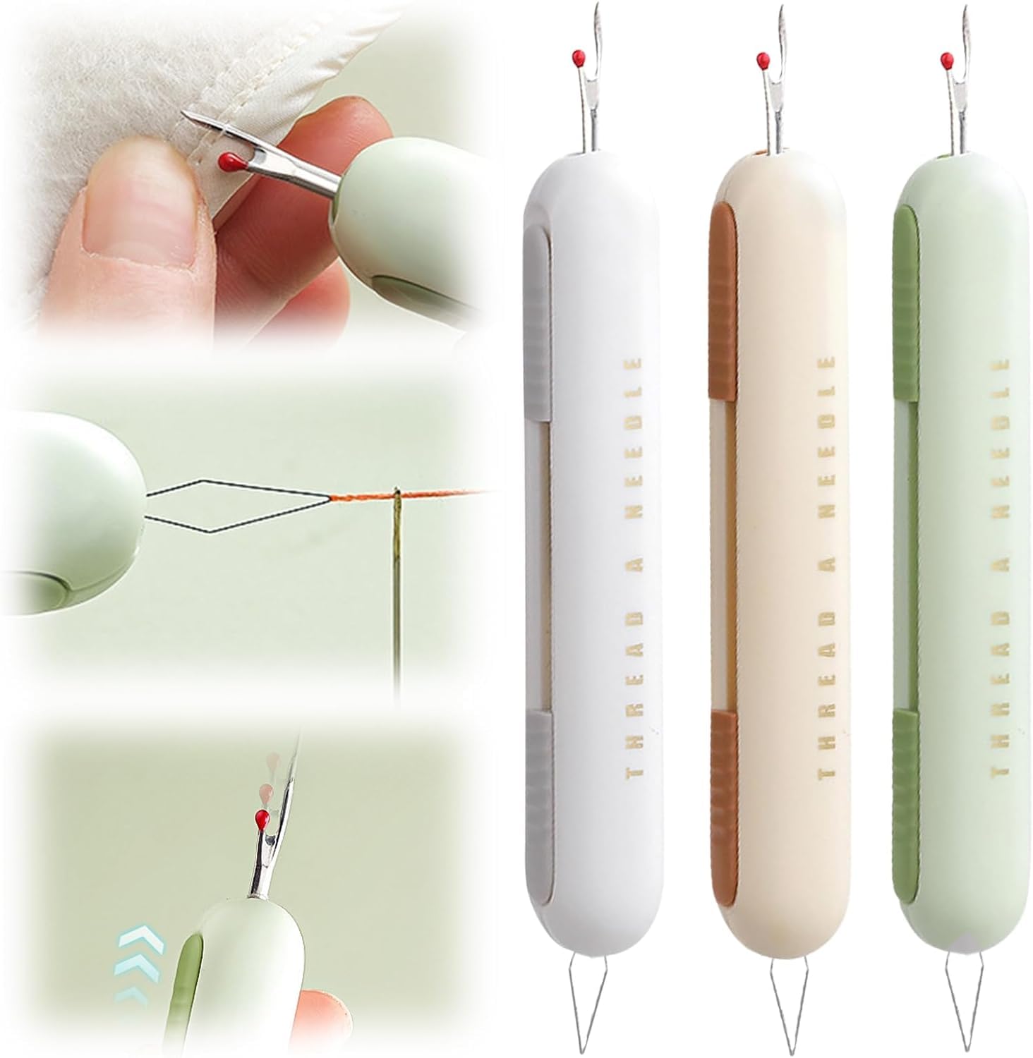 Seam ripper - Needle threader - Sewing supplies - Seam opener - Needle threader - Sewing supplies - Seam ripper - Needle threader - Clothing repair - Sewing tools - Sewing accessories - Embroidery - Sewing box filling - Needle and thread - Multicolor - 3 