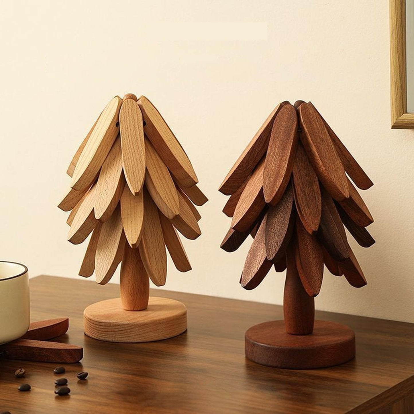 Wooden Coasters - Pan Coasters - Tree Coasters - Table Decoration - Home Accessories - Kitchen Accessories - Heat Resistant Coasters - Design Coasters - Wooden Decoration - Coasters - Glass Coasters - Brown - 2 Pieces
