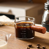 Espresso Measuring Cup - Shot Glass - Milk Jug - Coffee Accessories - Barista Tools - Measuring Cup Glass - Espresso Glasses - Sauce Jug - Measuring Glass - Mini Measuring Cup - Double Spout - Heat Resistant - Wooden Handle - Transparent - 2 Pieces