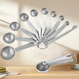 Stainless Steel Measuring Spoons - Measuring Scoop Set - Baking Tools - Kitchen Accessories - Tablespoon and Teaspoon Measure - Coffee Scoop - Stainless Steel - Cookware - Baking Supplies - Dishwasher Safe - Spice Scoops - Silver - 10 Pieces