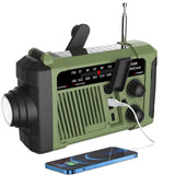 Wind-up Radio - Solar Radio - World Receiver - Portable Radio - Flashlight with Dynamo - Powerbank Function - Camping Radio - Outdoor Gadgets - Rechargeable Flashlight - USB Charger - FM AM Receiver - Hiking - Green - 1 Piece